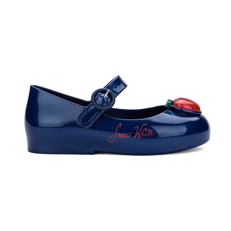 Mini Melissa حذاء ميني ميليسا للبنات - حب حلو + حذاء ماري جان من ديزني برينسيس للأطفال والرضع - أحذية جلي للأطفال الصغيرات مع حزام قابل للتعديل وإبزيم جانبي، كحلي/ثلج أبيض 10 للأطفال الصغار م - Image 1